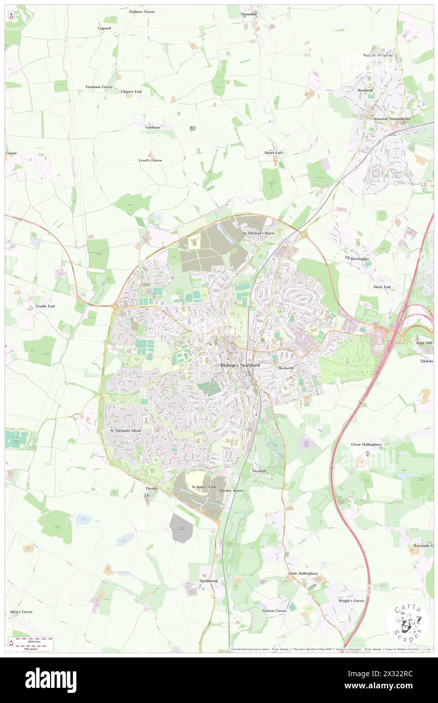 Bishop's Stortford, Hertfordshire, GB, Vereinigtes Königreich, England, n 51 52' 22'', N 0 9' 29'', Karte, Cartascapes Map, veröffentlicht 2024. Erkunden Sie Cartascapes, eine Karte, die die vielfältigen Landschaften, Kulturen und Ökosysteme der Erde enthüllt. Reisen Sie durch Zeit und Raum und entdecken Sie die Verflechtungen der Vergangenheit, Gegenwart und Zukunft unseres Planeten. Stockfoto