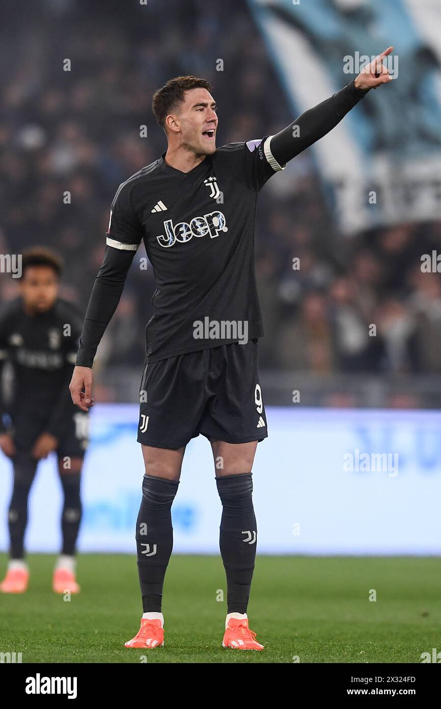 Dusan Vlahovic vom Juventus FC während des Halbfinalspiels zwischen SS Lazio und Juventus FC im Olimpico-Stadion in Rom (Italien) am 23. April 2024. Stockfoto