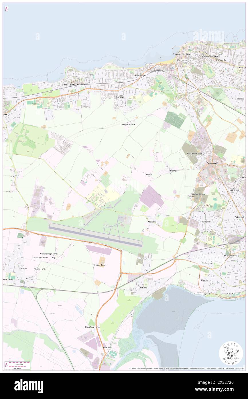 Manston, Kent, GB, Vereinigtes Königreich, England, n 51 21' 18''', N 1 21' 29'', Karte, Cartascapes Map, veröffentlicht 2024. Erkunden Sie Cartascapes, eine Karte, die die vielfältigen Landschaften, Kulturen und Ökosysteme der Erde enthüllt. Reisen Sie durch Zeit und Raum und entdecken Sie die Verflechtungen der Vergangenheit, Gegenwart und Zukunft unseres Planeten. Stockfoto