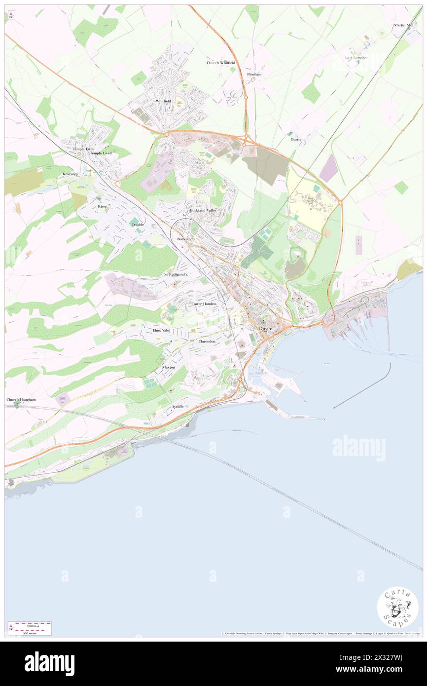 Dover, Kent, GB, Vereinigtes Königreich, England, n 51 7' 34'', N 1 18' 3'', Karte, Cartascapes Map, veröffentlicht 2024. Erkunden Sie Cartascapes, eine Karte, die die vielfältigen Landschaften, Kulturen und Ökosysteme der Erde enthüllt. Reisen Sie durch Zeit und Raum und entdecken Sie die Verflechtungen der Vergangenheit, Gegenwart und Zukunft unseres Planeten. Stockfoto