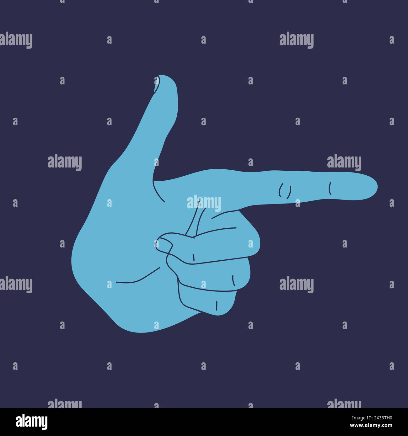 Hand mit Zeigefinger. Hand mit Zeigefinger isoliert auf blauem Hintergrund. Vektorabbildung Stock Vektor