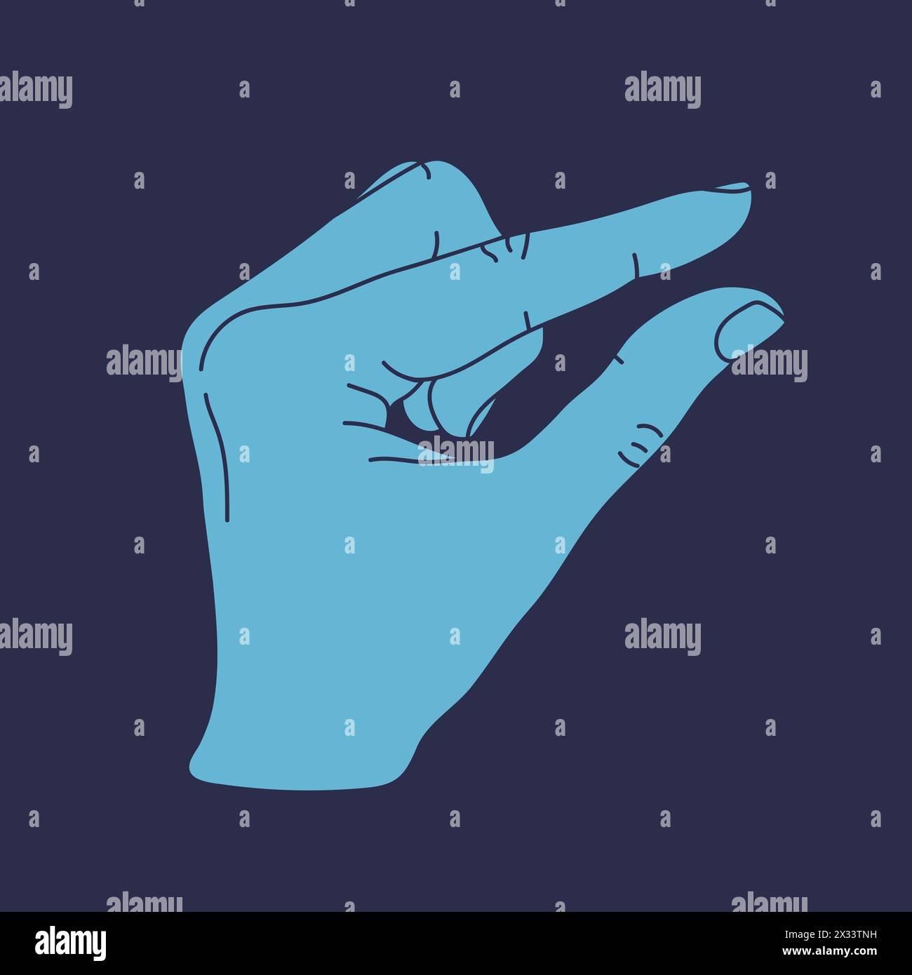 Messhand isoliert auf blauem Hintergrund. Menschliche Hand mit Geste zur Größe. Hand mit geringer Menge. Vektorabbildung Stock Vektor