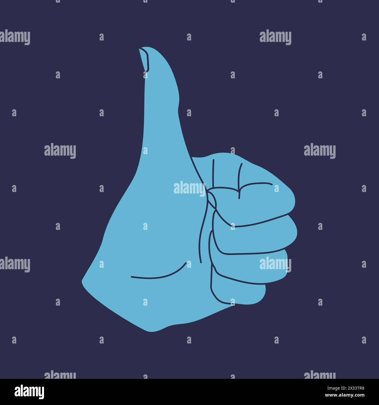 Hand mit Daumen nach oben auf blauem Hintergrund. Symbol „Genehmigen“ und „gefällt mir“. Vektorabbildung Stock Vektor