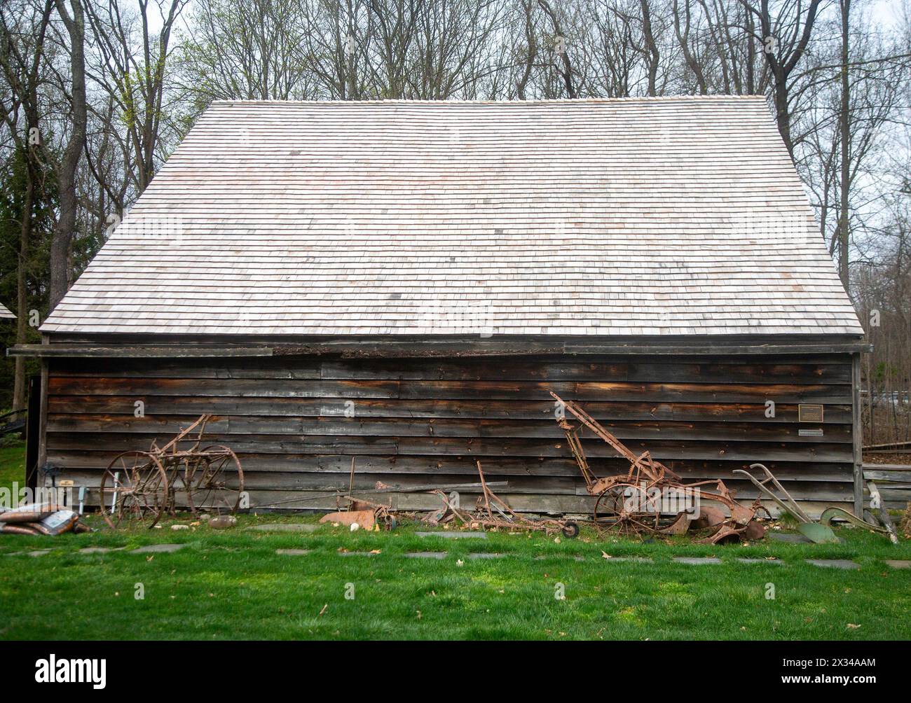 Scheune aus dem 19. Jahrhundert im Hopper Goetschius Museum in New Jersey Stockfoto
