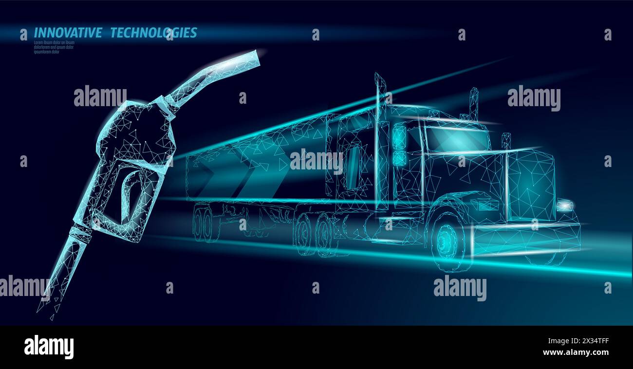 Low Poly Transport abstrakten Truck. Lkw van schnelle Lieferung Versand Logistik. Polygonal dunkelblau Geschwindigkeit Autobahn Industrie internationale Transport Stock Vektor