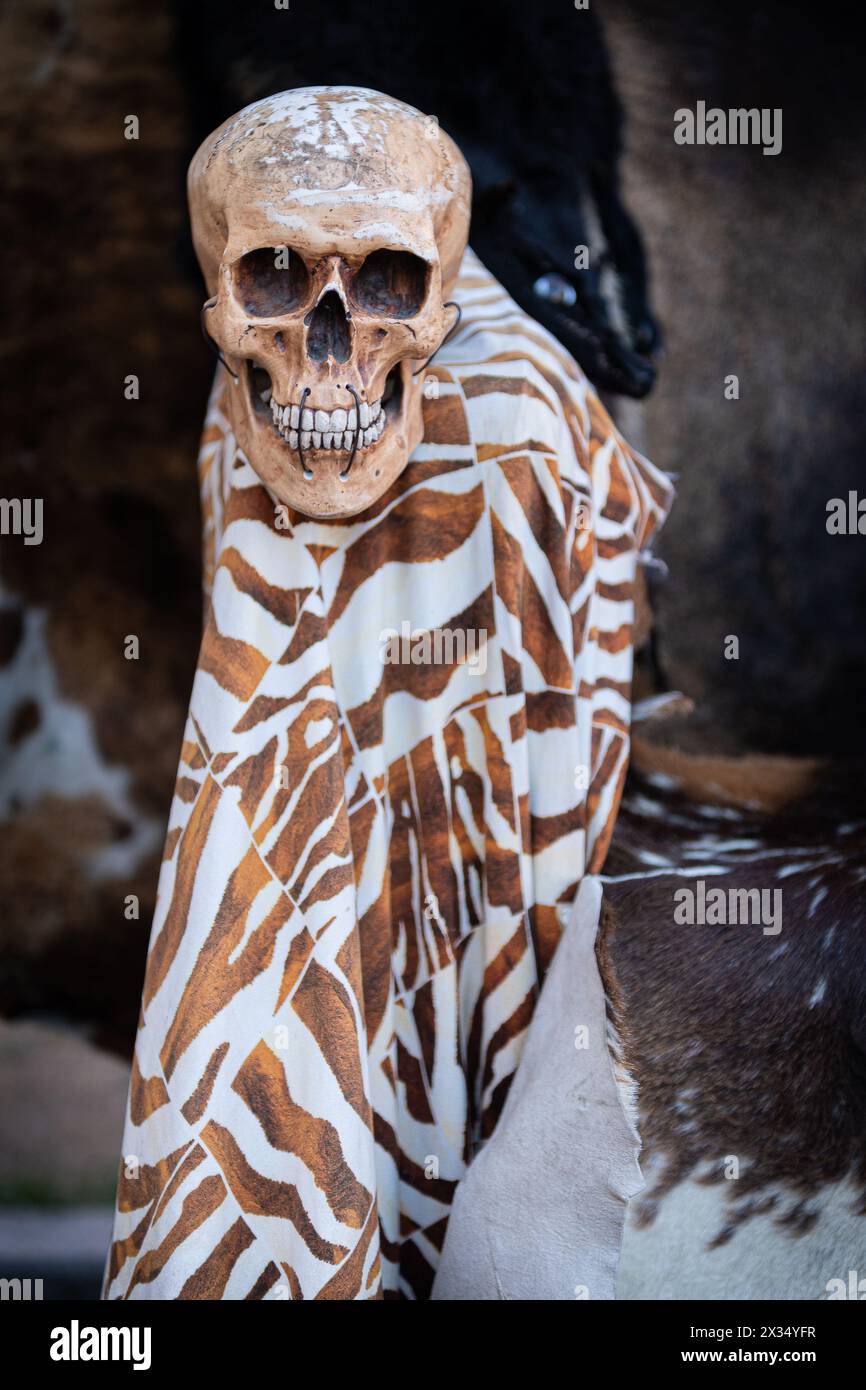 Künstlicher Schädel, fotografiert während mittelalterlicher Tage in Avila, spanien Stockfoto