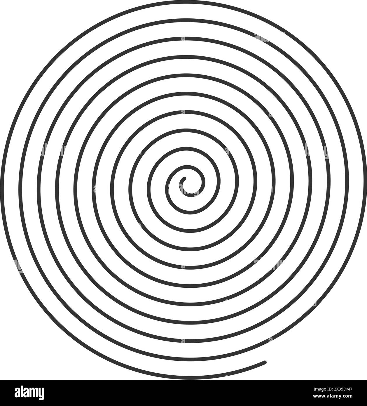 Spiralsymbol. Whirlpool, Schwindel oder Tornado, Windrad oder Hypnotherapie, Kopfschmerzen oder bizarres Symbol. Visueller Illusionseffekt. Archimedische Spirale isoliert auf weißem Hintergrund. Vektorgrafik. Stock Vektor