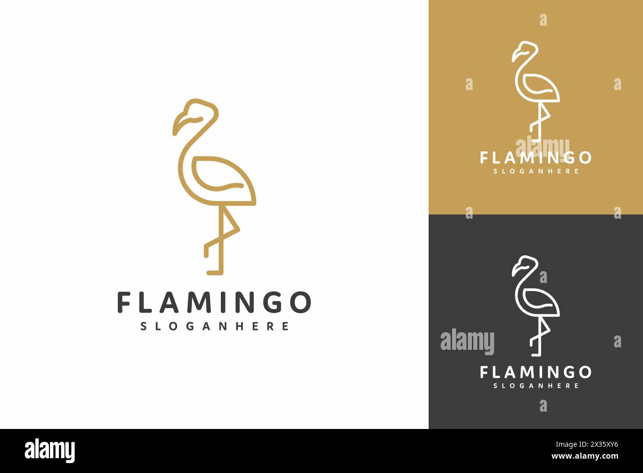 Ein Flamingo-Logo mit weißem Hintergrund. Der Flamingo ist in einem einfachen, eleganten Stil gezeichnet. Das Logo ist vielseitig einsetzbar und kann für eine Vielzahl von Pailletten verwendet werden Stock Vektor