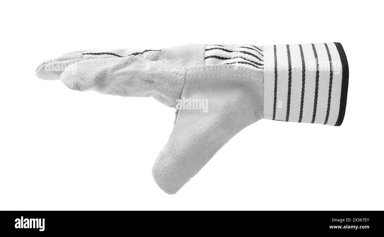 Ein sauberer Gartenhandschuh isoliert auf weiß Stockfoto