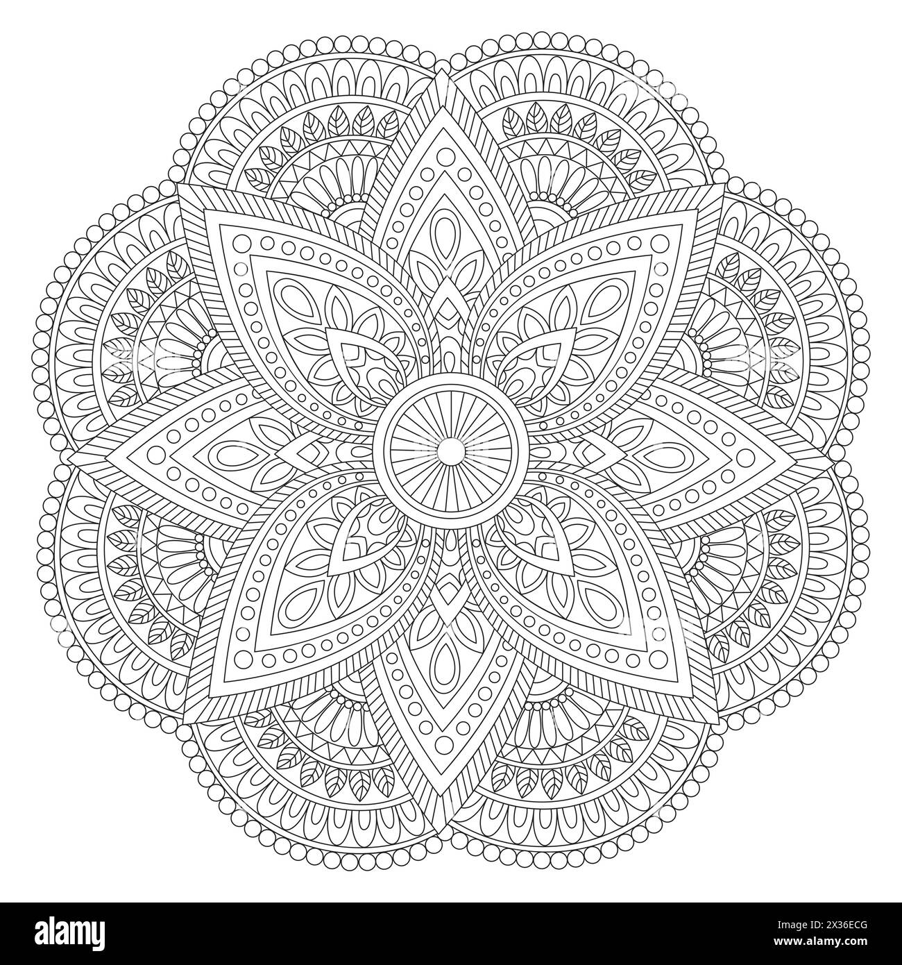 Kreatives, ethnisches Mandala-Design, Vintage-Dekorationselement mit Blumenverzierungen zum Ausmalen des Buches. Stock Vektor
