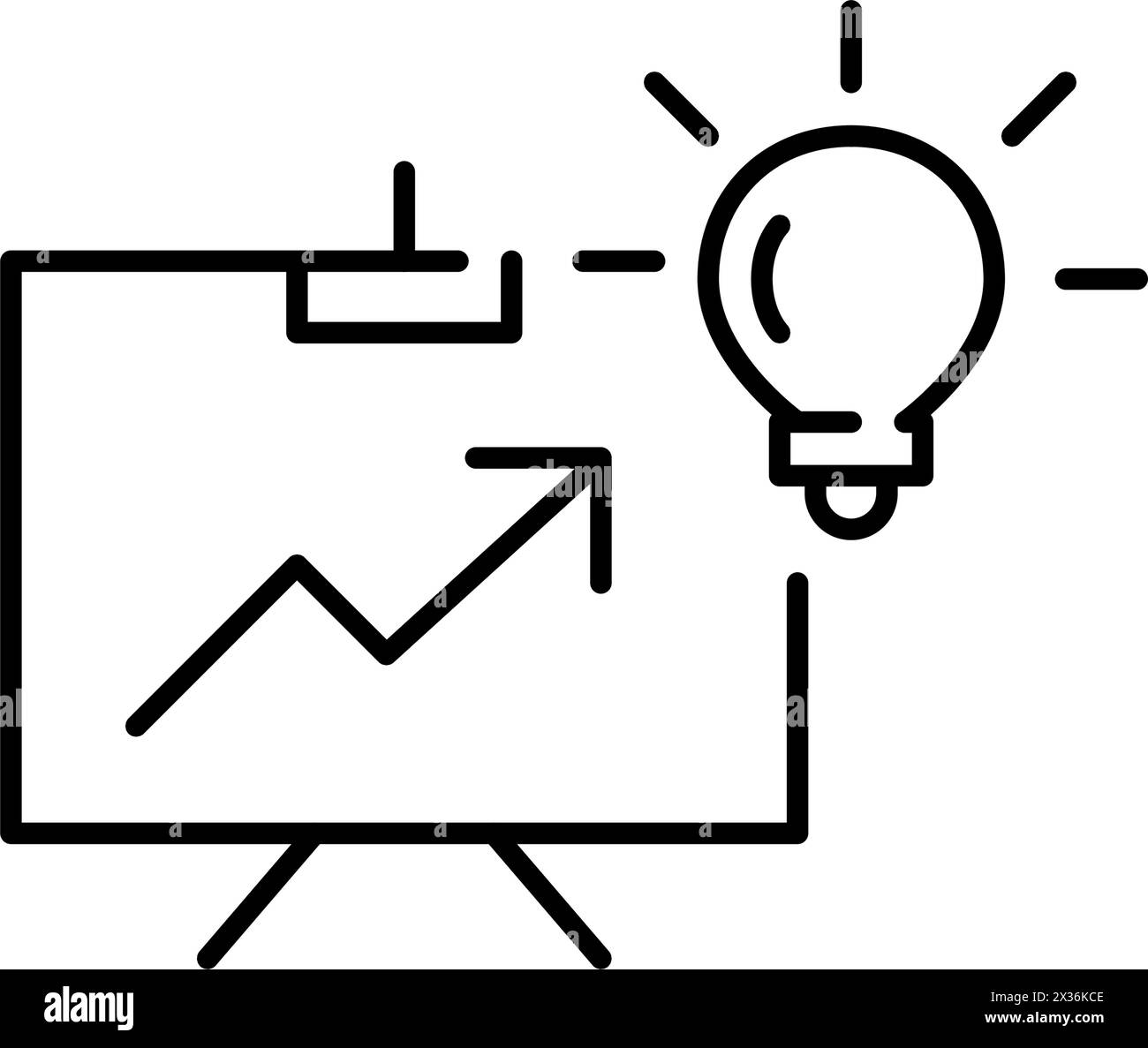 Strategische Planung an der Tafel mit Glühbirne oben. Umwandlung von Ideen in erfolgreiche Strategien. Pixel perfekt Stock Vektor