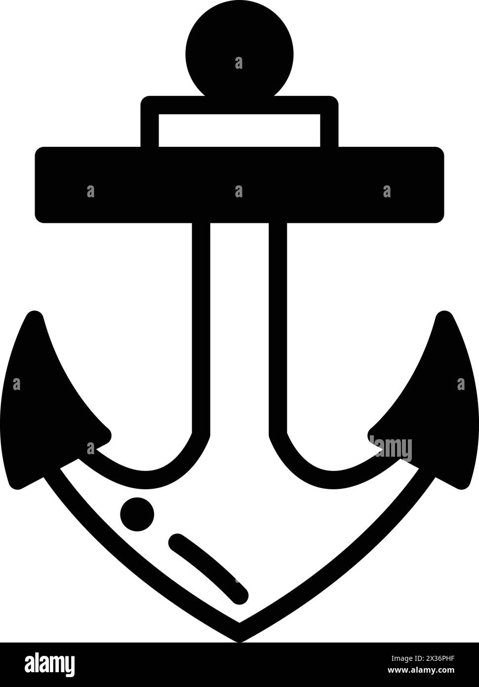 Ein schwarz-weißer Anker mit zwei Pfeilen nach oben. Der Anker ist ein Symbol für Stärke und Stabilität Stock Vektor