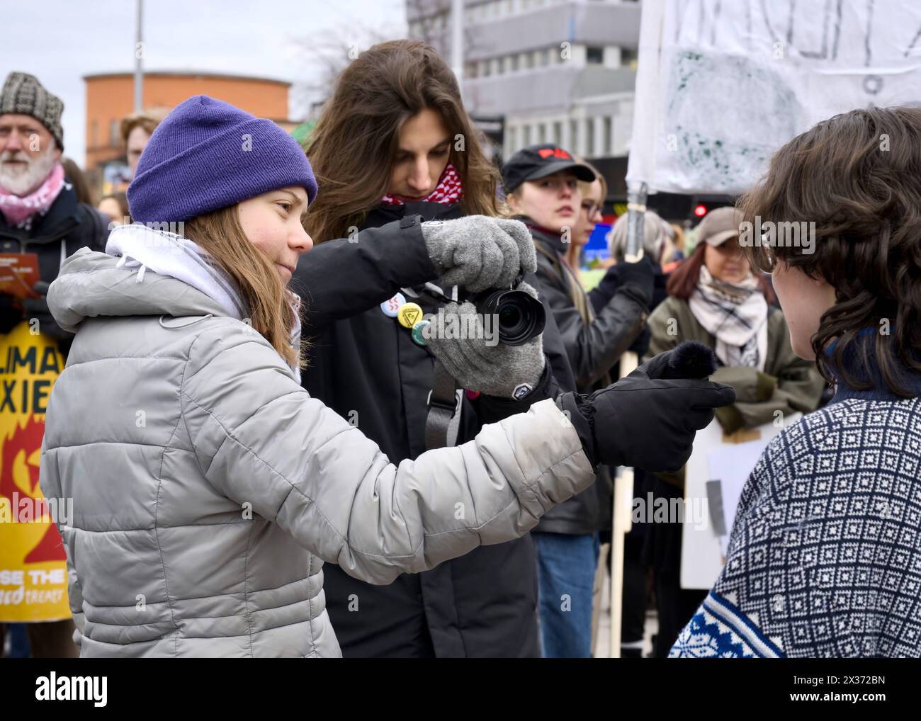 STOCKHOLM, SCHWEDEN - 19. APRIL 2024: Greta Thunberg und Fridays for Future Demonstration in Stockholm. Stockfoto