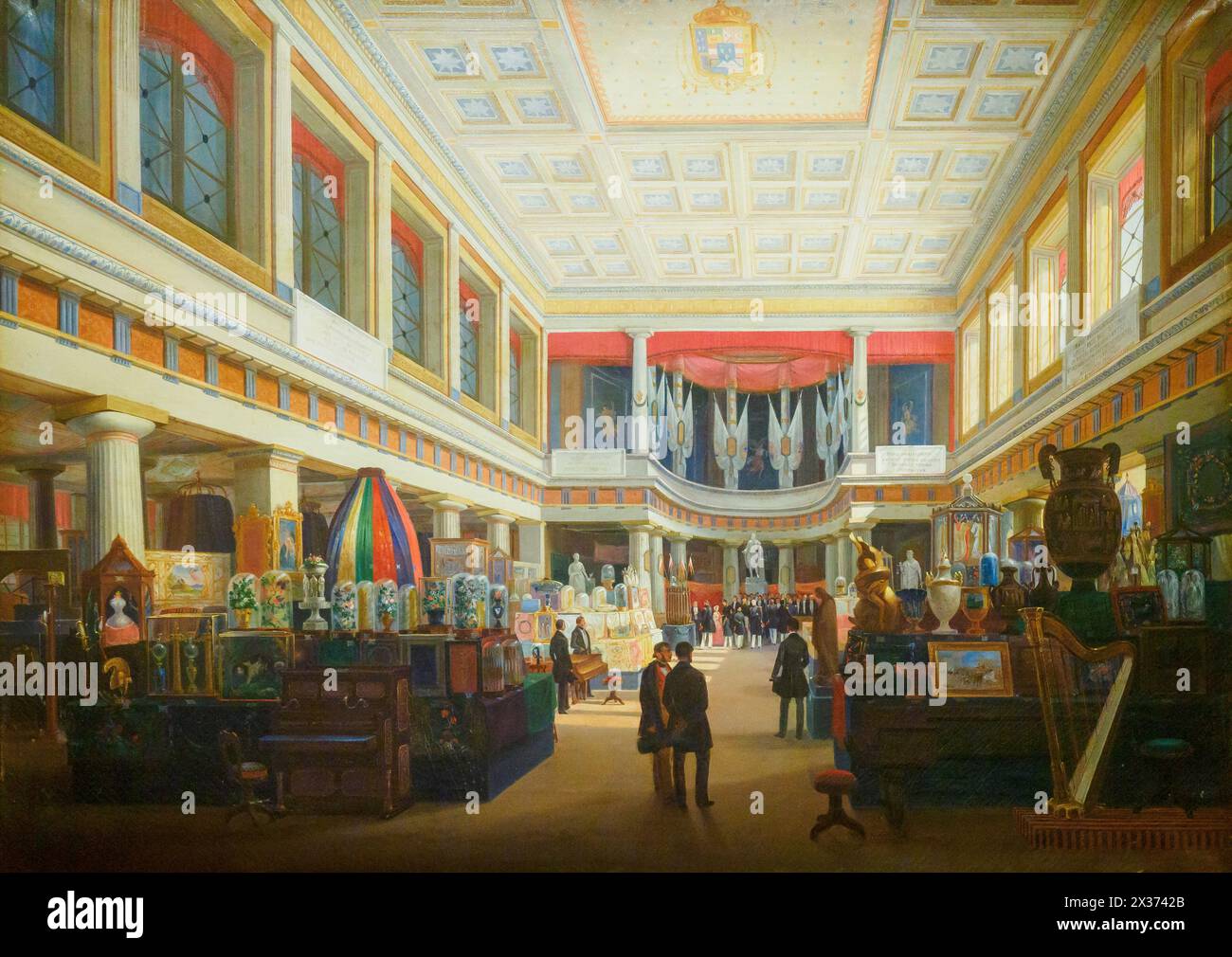 Die Grand Sala Tarsia mit neapolitanischem Kunsthandwerk am 30. Mai 1853 von Salvatore Fergola (1796–1874), 1854, Öl auf Leinwand Stockfoto