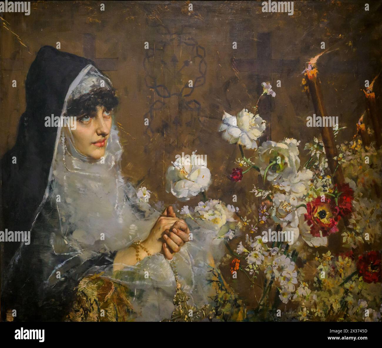 Nonne in Prayer von Salvatore Postiglione (1861-1906), um 1886, Öl auf Leinwand Stockfoto