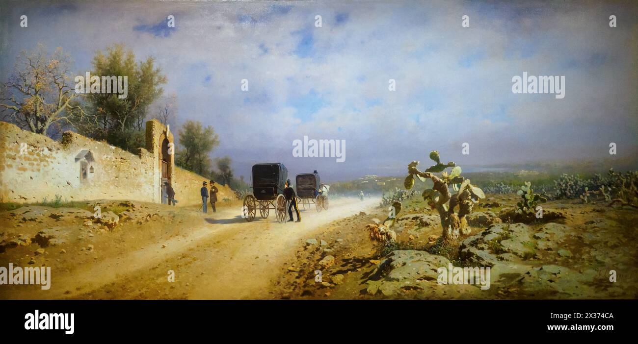 Landstraße (ein heißer Tag in Sizilien) von Francesco Lojacono (1838-1915), 1877, Öl auf Leinwand Stockfoto