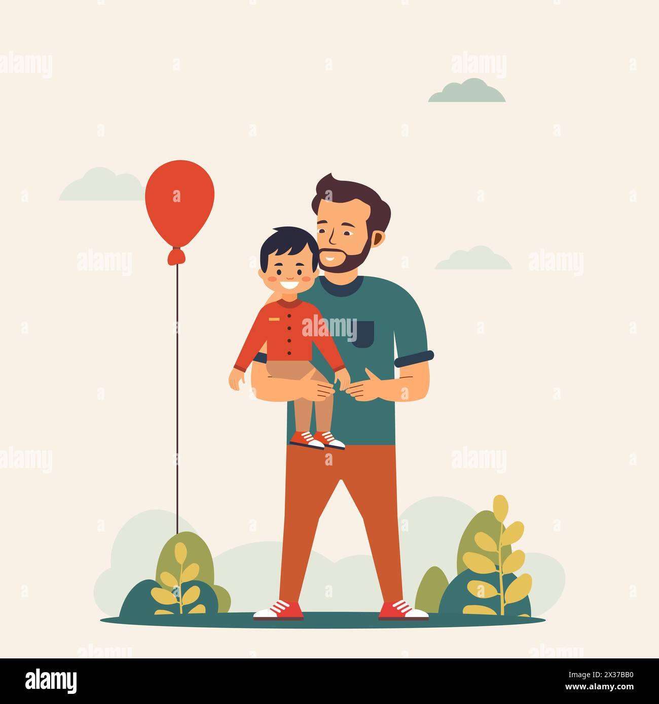 Happy Father Day Celebration mit der Figur des Vaters, der sein Kind mit Liebe trägt Stock Vektor