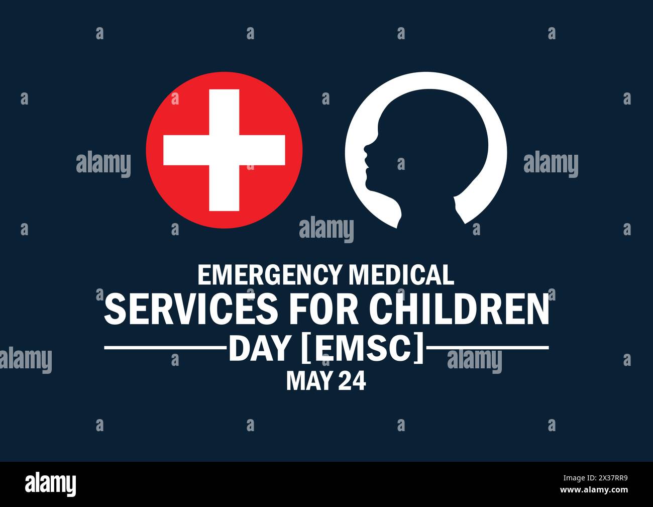 Tag der medizinischen Notdienste für Kinder (EMSC). Mai. Urlaubskonzept. Vorlage für Hintergrund, Banner, Karte, Poster mit Textbeschriftung. Stock Vektor