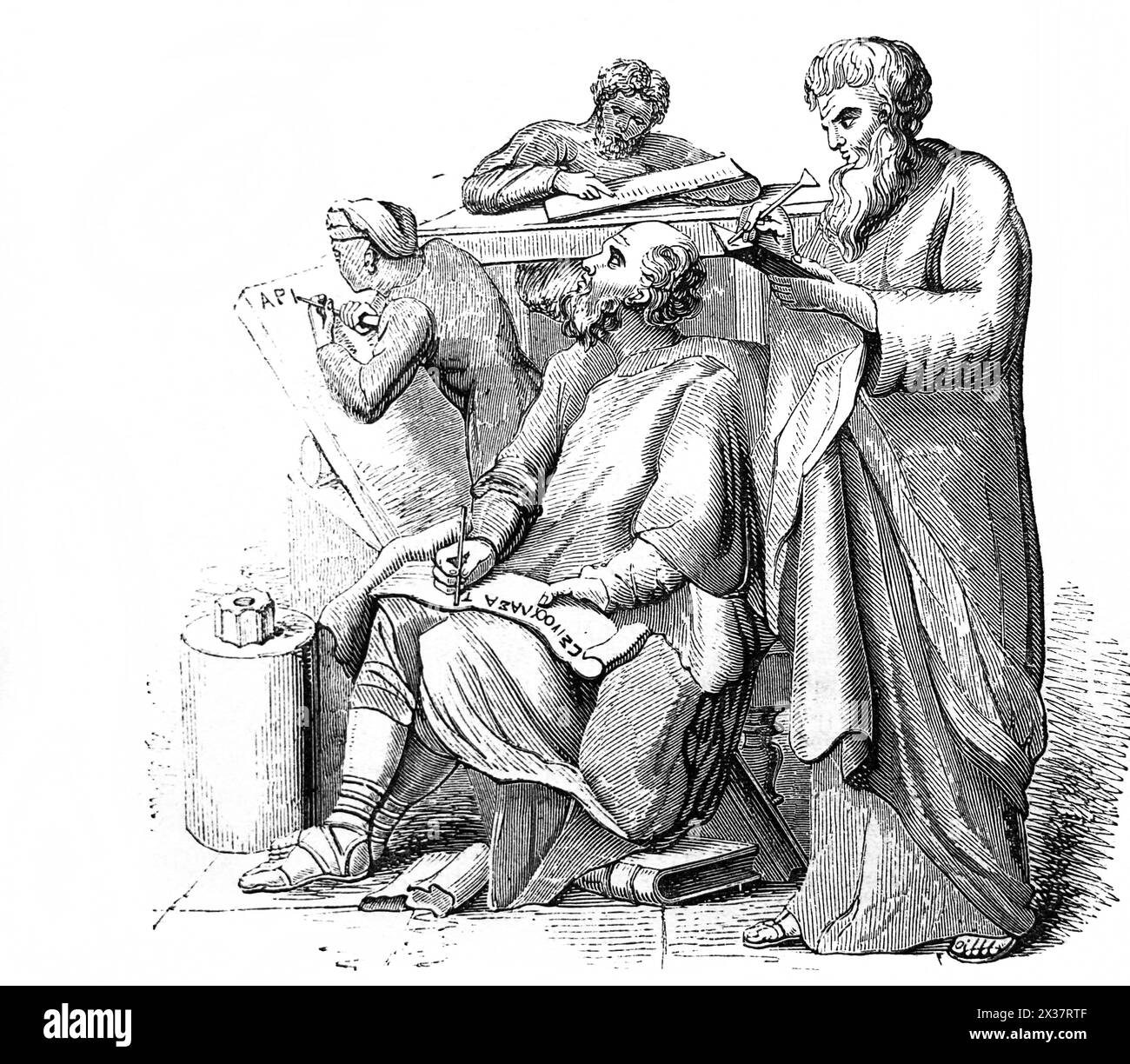 Gruppe, die die Verwendung des Stils aus Montfaucons Paleographia Greca illustriert – verschiedene Stile, wie das Wort in Rock mit einem Chi geschrieben wurde Stockfoto