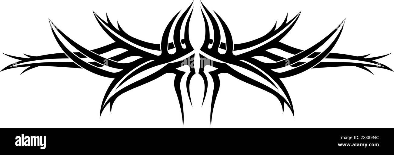 Abstraktes Tribal Tattoo-Symbol. Kompliziertes schwarzes Tribal Tattoo-Design mit symmetrischem Muster. Stock Vektor