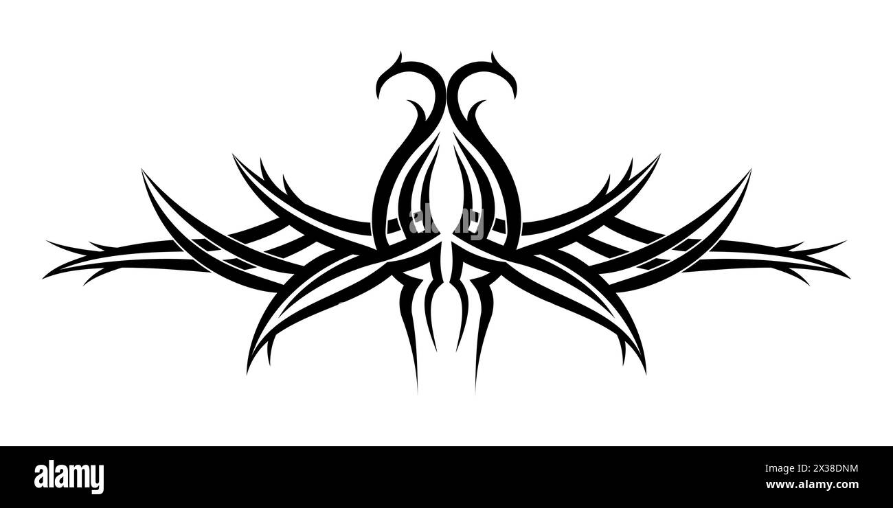 Abstraktes schwarzes Tribal Tattoo-Design. Kompliziertes schwarzes Tribal Tattoo-Design mit symmetrischem Muster. Stock Vektor