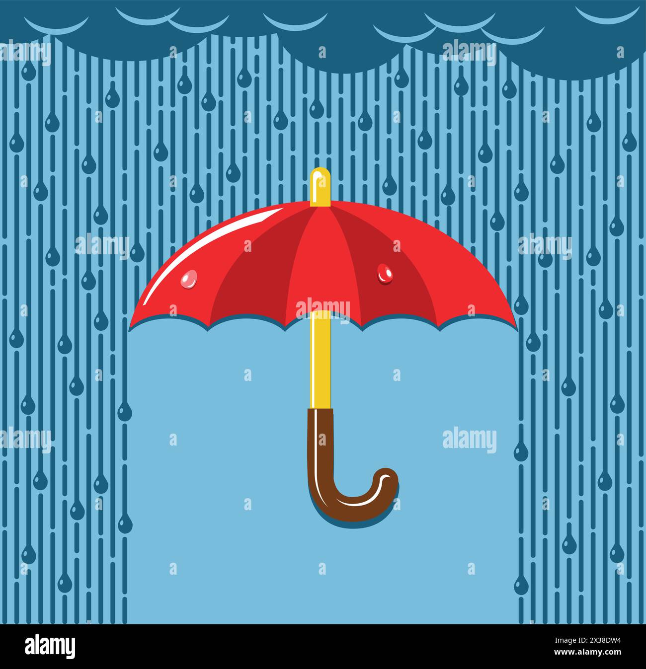 Roter Regenschirm mit Regen Hintergrund. Vektorvorlage für Banner für saisonalen Verkauf Stock Vektor