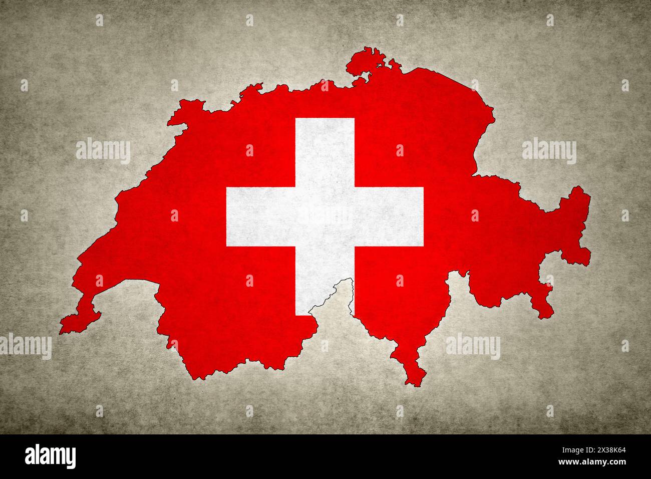 Grunge-Karte der Schweiz mit der Flagge innerhalb der Grenze auf einem alten Papier gedruckt. Stockfoto