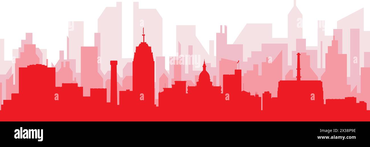 Rotes Poster mit Panoramablick auf die Skyline der Stadt von LANSING, USA Stock Vektor