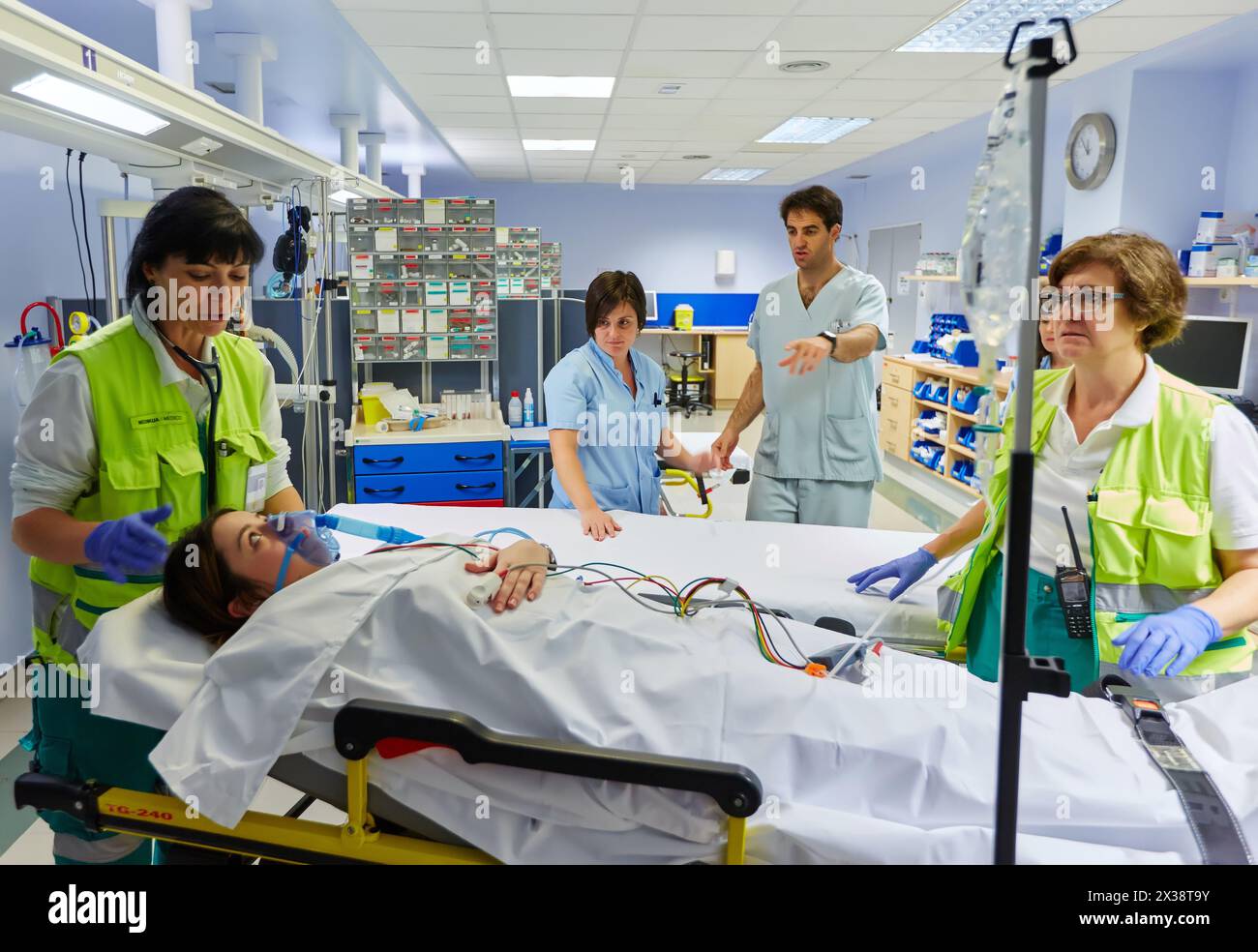 Patiententransporttrage, Notaufnahme, Krankenhaus Donostia, San Sebastian, Gipuzkoa, Baskenland, Spanien Stockfoto