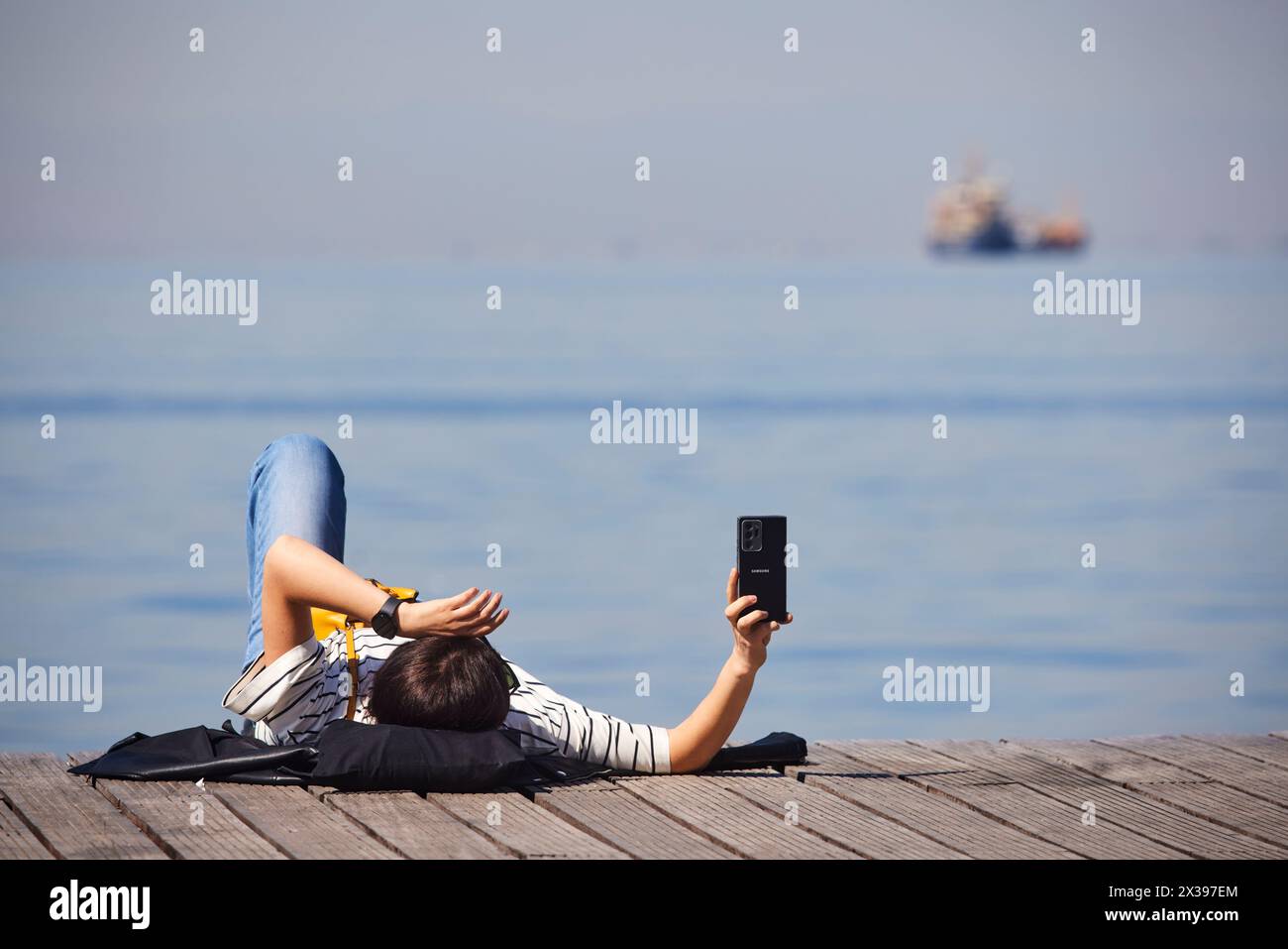 Thessaloniki, griechische Stadtregion Mazedonien in Nordgriechenland Uferpromenade Stockfoto