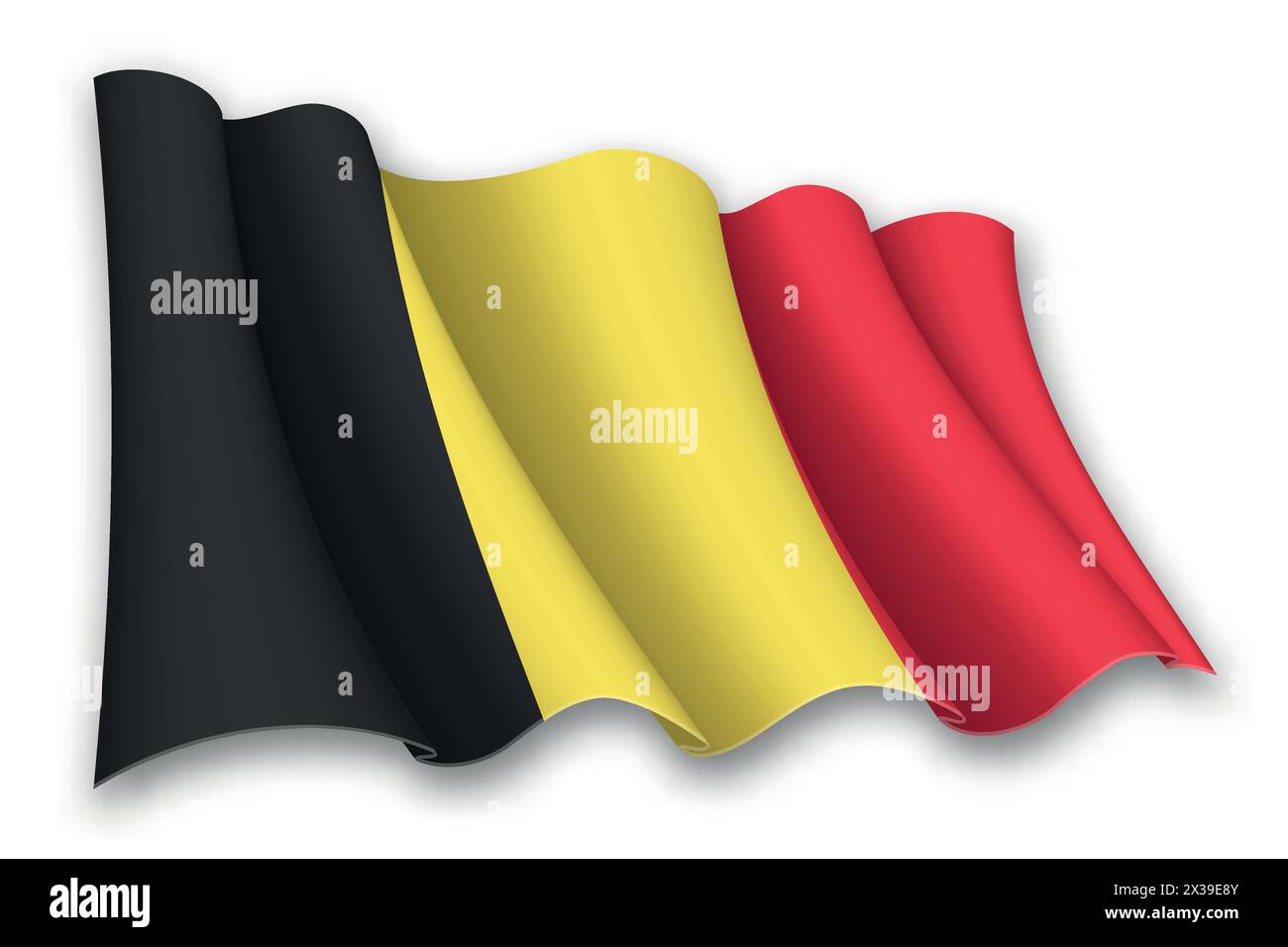 Realistisch schwenkende Flagge Belgiens isoliert auf weißem Hintergrund Stock Vektor