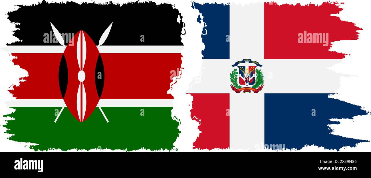 Dominikanische Republik und Kenia Grunge Flaggen Verbindung, Vektor Stock Vektor