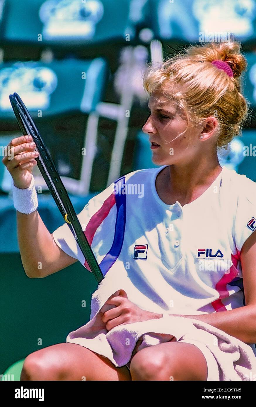 Monica Seles (YUG) trat bei der Lipton International Players Championships 1990 an Stockfoto