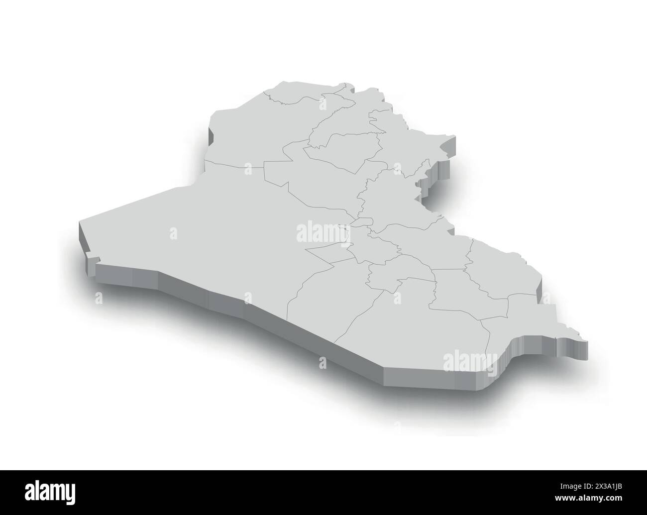 3D-Weißkarte Irak mit Regionen auf weißem Hintergrund Stock Vektor