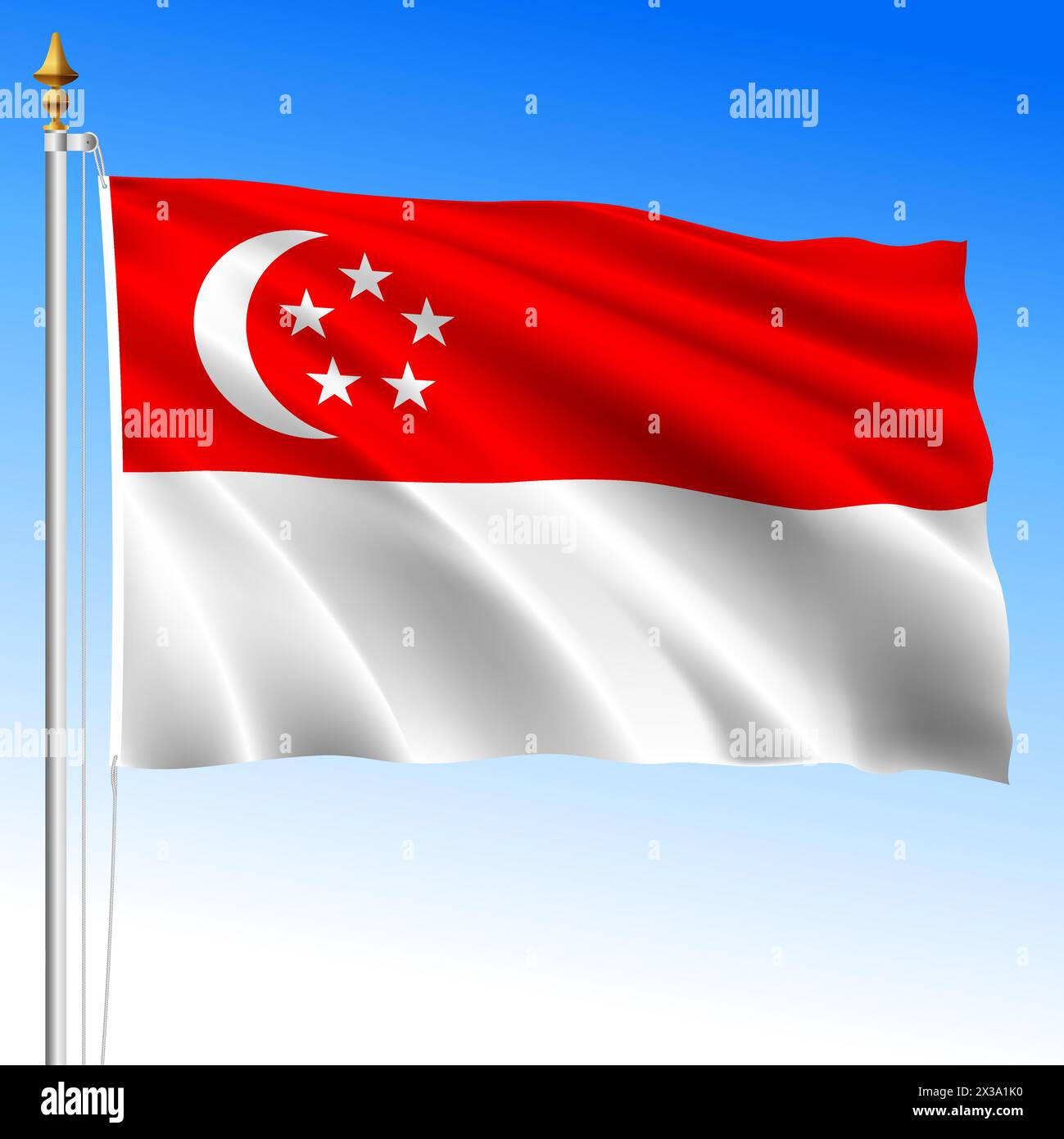 Singapur offizielle nationale winkende Flagge, asiatisches Land, Vektor-Illustration Stock Vektor