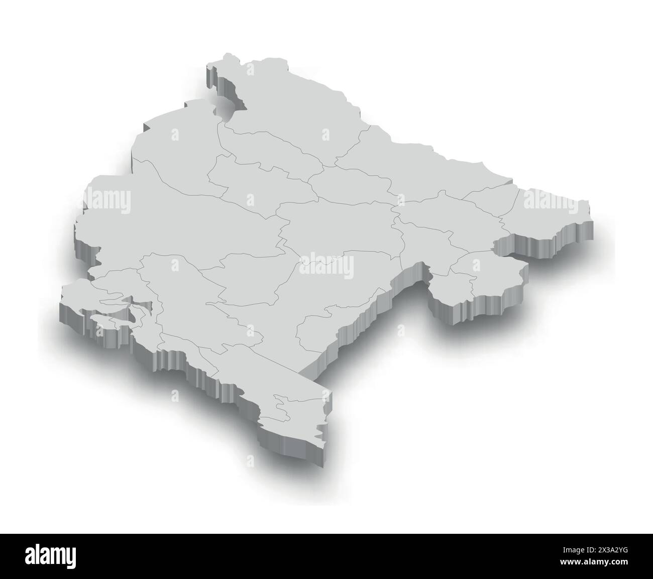 3D-weiße Karte Montenegros mit Regionen auf weißem Hintergrund Stock Vektor