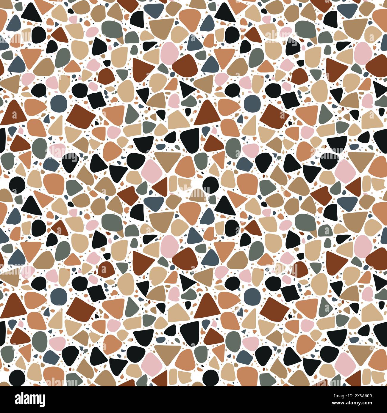 Künstlerische Interpretation der nahtlosen Terrazzo-Textur mit mehrfarbigen abstrakten Formen. Stock Vektor
