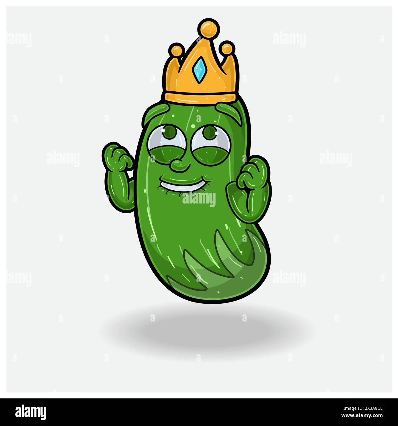 Cartoon mit fröhlichem Ausdruck mit Gurke Frucht Crown Mascot. Vektorabbildungen Stock Vektor