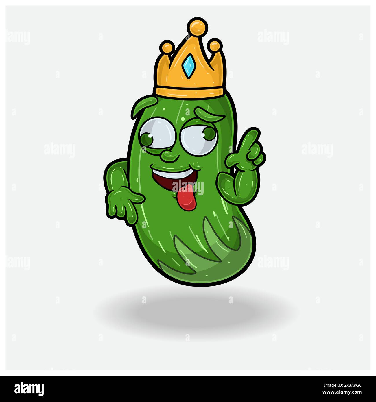Cartoon mit verrücktem Ausdruck in der Gurke Fruit Crown Mascot Figur. Vektorabbildungen Stock Vektor