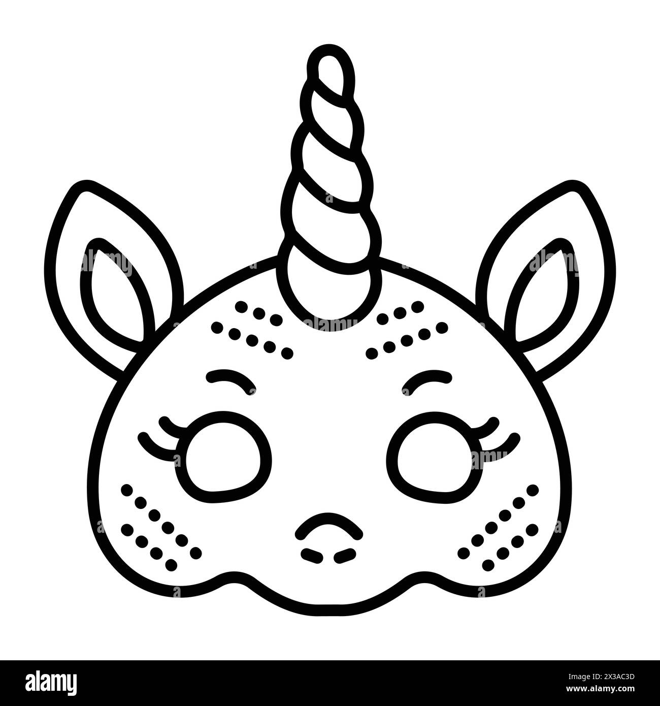 Einhorn-Maskerade-Maske, Vektor-Symbol mit schwarzer Linie Stock Vektor