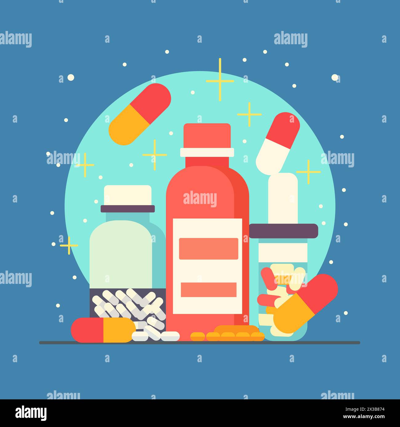 Überdosierung betrunkener Betäubungsmittel Medizin Kapselpille in Flasche Stock Vektor