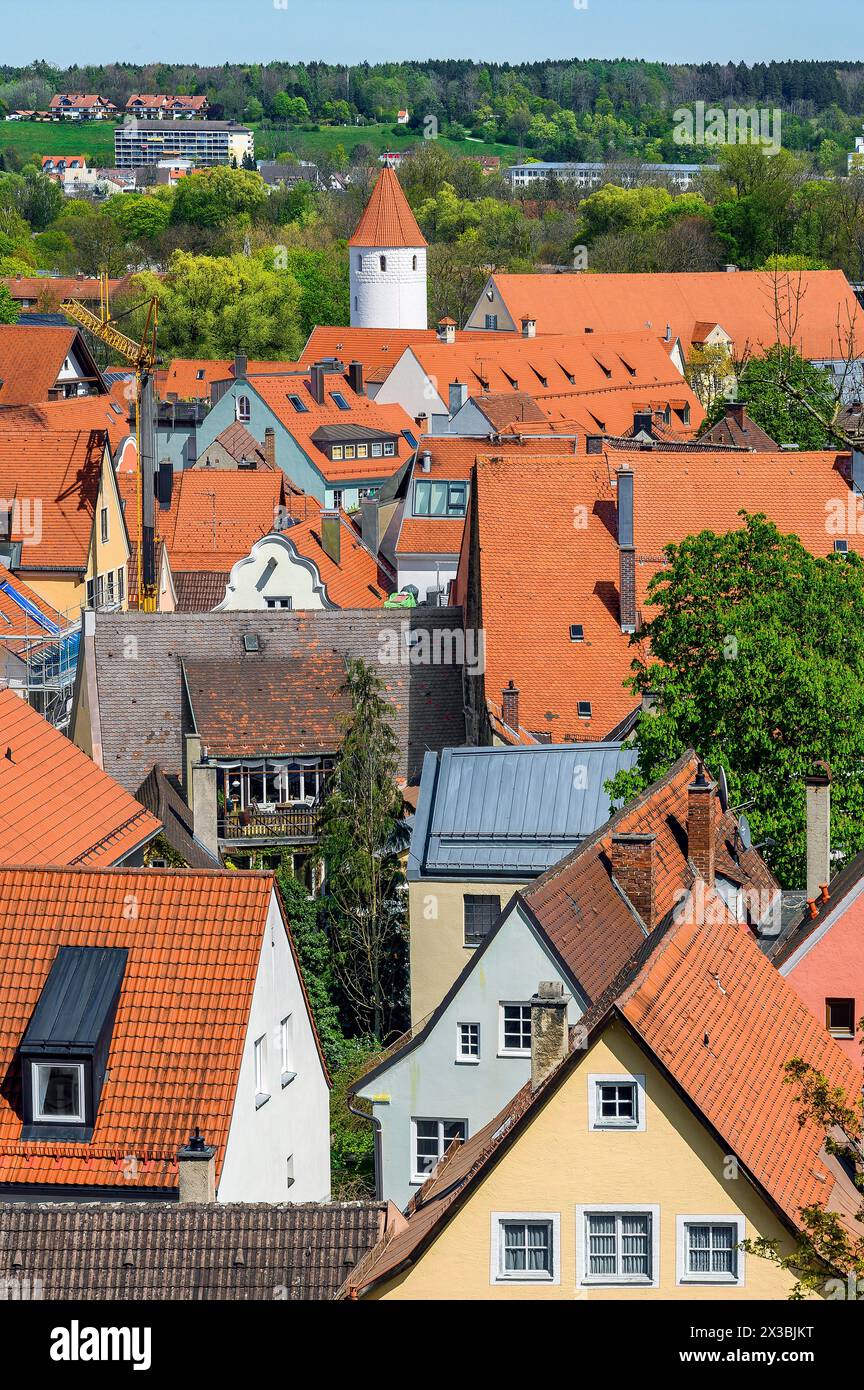 Blick auf Kaufbeuern vom Fuenfknopfturm, mit dem Syollenturm im Zentrum, Allgäuer, Schwaben, Bayern, Deutschland Stockfoto