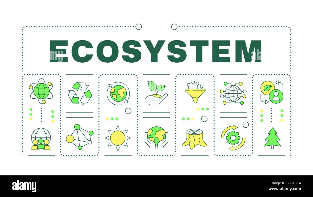 Ökosystem-Konzept mit grünem Wort isoliert auf weiß Stock Vektor