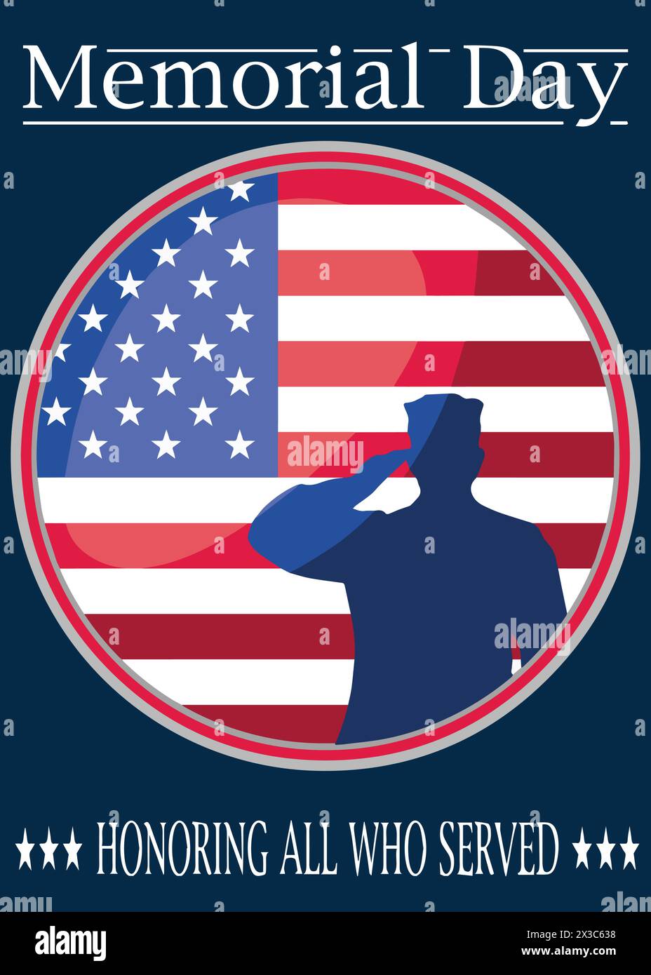 Memorial Day. Zu Ehren aller, die gedient haben. Veteran's Day Illustration Soldat mit amerikanischer Flagge Stock Vektor