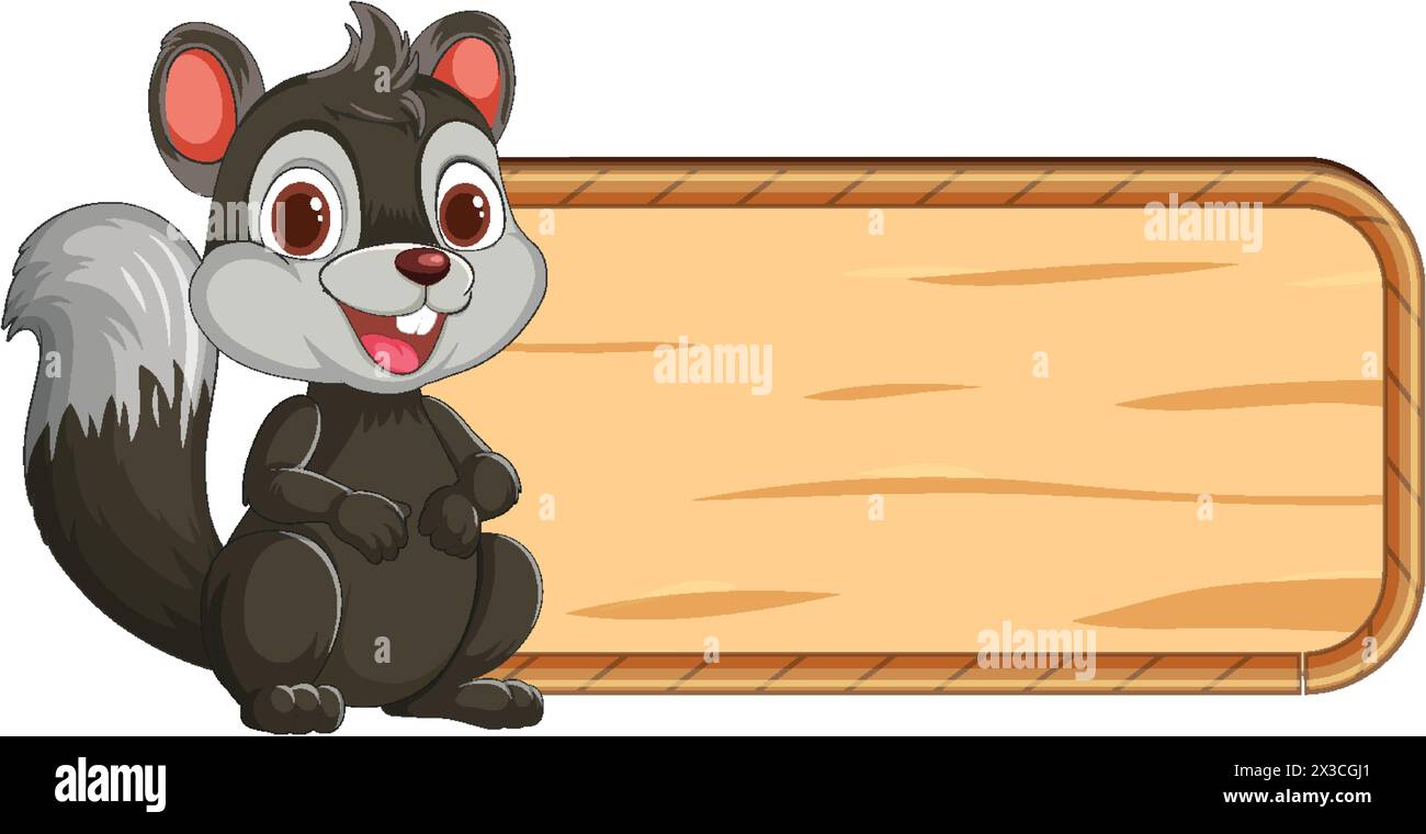 Zeichentrickhörnchen sitzt neben einem leeren Schild Stock Vektor
