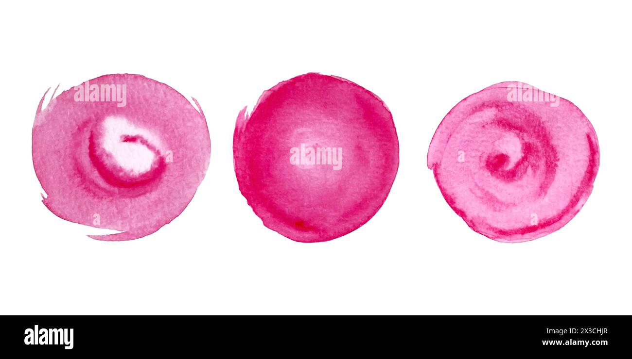 Rosa helles Aquarell schöne Vektor runde Spots, Design für Schönheit Mode Lippenstift Kosmetik nagellack. Vektorabbildung Stock Vektor