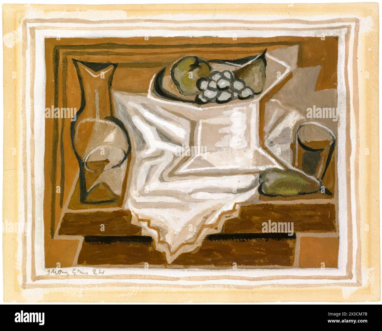 Juan Gris, Obstschale, abstraktes Gemälde in Gouache auf Papier, 1924 Stockfoto
