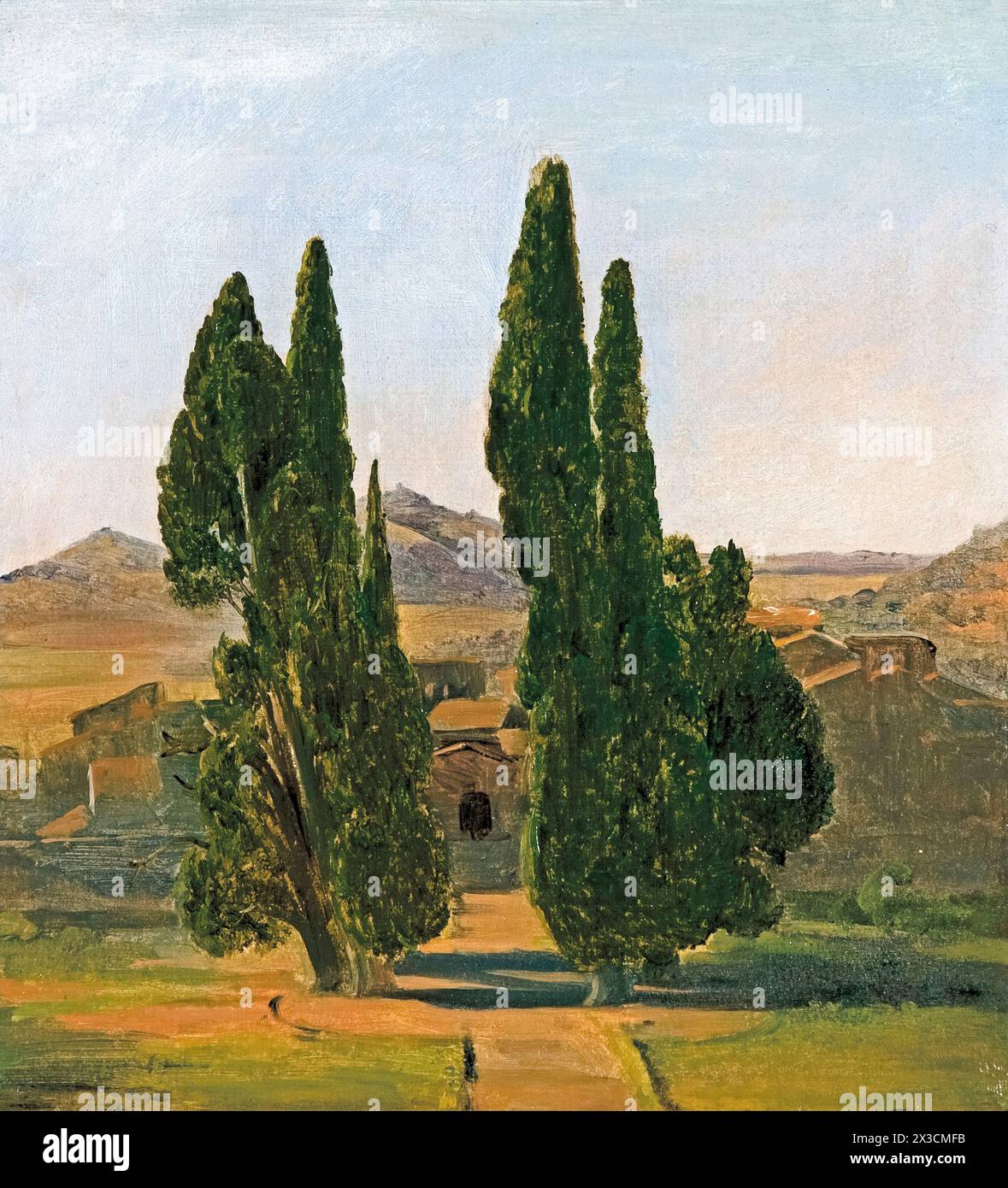 Sir Charles Lock Eastlake, Zypressen in der Villa d'Este, Landschaftsgemälde in Öl auf Karte, 1817 Stockfoto