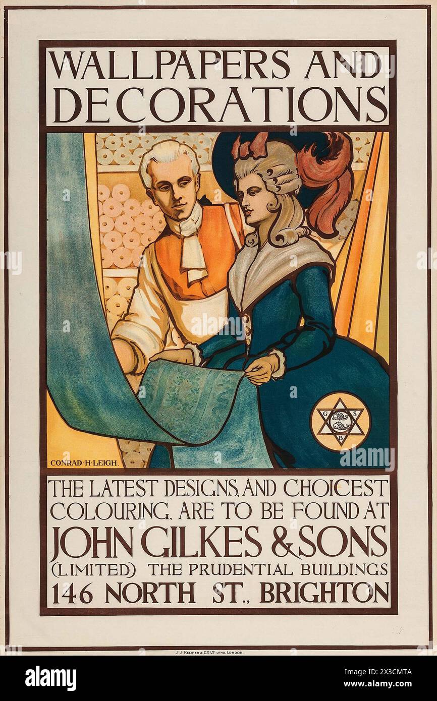 Tapeten und Dekorationen von Conrad Heighton Leigh (John Gilkes & Sons, 1920). 146 North, St Brighton – Werbetexter Stockfoto