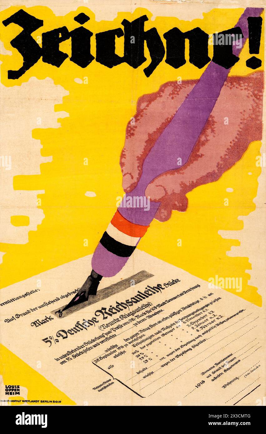 Propaganda des Ersten Weltkriegs (Kunstanstalt Weylandt, 1918) 9. Deutsche Kriegsanleihe-Poster Stockfoto